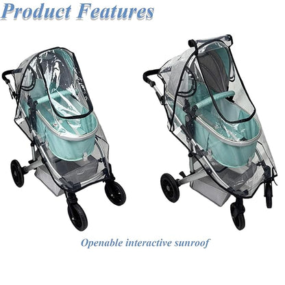 Unisize Pet Stroller Rain Cover - Foldable Clear Protection for Snow, Wind & Rain, Suitable for Most Models