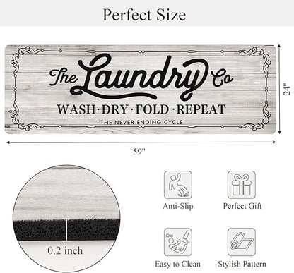 Pauwer Laundry Room Rug Runner 24"x60" Waterproof Rubber Laundry Mat Non Slip Kitchen Mats for Floor Washable Floor Mat Runner Rug for Farmhouse Mudroom Washroom Bathroom Decor