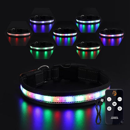 Light Up Dog Collar, USB Rechargeable, Waterproof LED Dog Collar with Remote Control, Adjustable Night Safety Pet LED Collar, Suitable for Small, Medium, and Large Dogs (S)