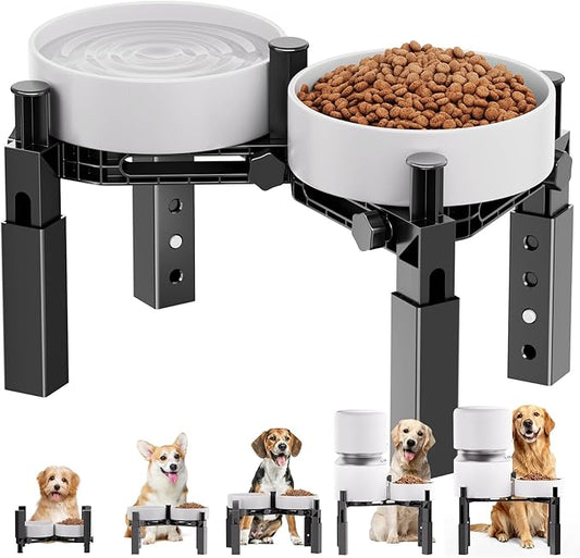 XIAZ Dog Bowl Stand Elevated Food Water Bowl Holder for Large Medium Small Sized Dog, Heights&Width Adjustable, Non-Slip, Durable, Elevated Feeding Bowl Stand for All Dogs Bowls (Stand Only)