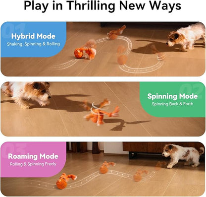 Cheerble Smart Interactive Dog Toy, Wicked Ball Rolly, Automatic Moving, Bouncing, Rotating, E-TPU Material, with Rope & Barks Sound Active Rolling Interactive Dog Ball for Medium and Large Dogs