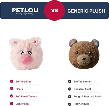 Pet Lou 4 Inch Squeaky Pig Dog Plush Toy, Stuffing-Free Soft Plush, Durable Bouncy Squeaker Ball, Floats in Water, for Small & Medium Dogs, Pink