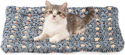 Dog Cat Bed Mat, Soft Coral Fleece Pet Cushion Pad with Cute Star Print, Warm Washable Pet Bed 19x13 Inches, (Dark Gray), Intended for Medium Small Dog Cat