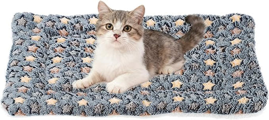Dog Cat Bed Mat, Soft Coral Fleece Pet Cushion Pad with Cute Star Print, Warm Washable Pet Bed 19x13 Inches, (Dark Gray), Intended for Medium Small Dog Cat