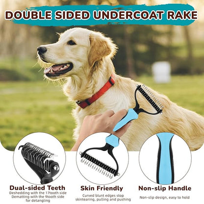 Dog Brush Grooming Kit 10pcs for Shedding, Pet Grooming Kit, Self-Cleaning Slicker Brush, Dematting Rake, Nail Clipper/Trimmer for Dogs,Cats,Rabbits& Small Animals