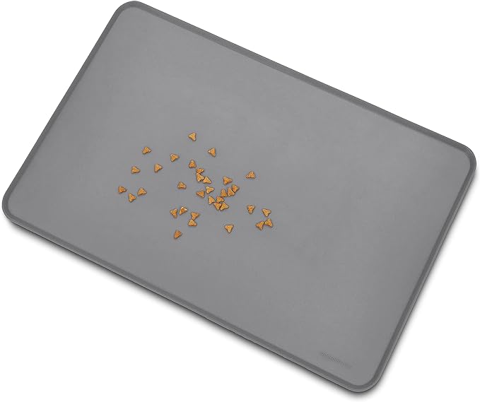 Amazon Basics Waterproof Anti-Slip Silicone Pet Food and Water Bowl Mat, 24 x 16 inches, Grey, Solid