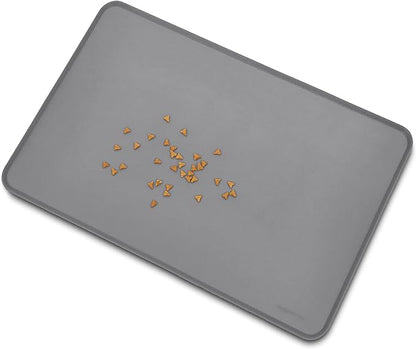 Amazon Basics Waterproof Anti-Slip Silicone Pet Food and Water Bowl Mat, 24 x 16 inches, Grey, Solid