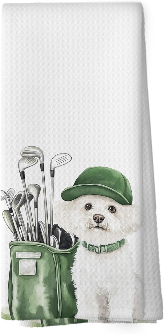 Golf Dog Kitchen Towels - Maltese Dish Towels, Sports Gifts, Pet Golf Club Decorative Absorbent Dishcloths Hand Towels for Kitchen Gym Spa Decor 16x24 Inches
