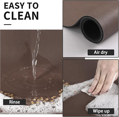 Dog Food Mat - Absorbent Cat Mat for Food and Water, No Stains Pet Feeding Bowl Mat, Easy to Clean Pet Placemats, Quick Dry Dog Water Dispenser Mat for Messy Drinkers | Brown 12"x 19"