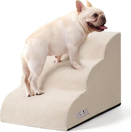 Dog Stairs for Small Dogs and Cats – 3 Step Pet Ramp for Couch & Sofa, Non-Slip Dog Steps for Pets, Washable Cover, High-Density Support Foam for Easy Climbing,Beige