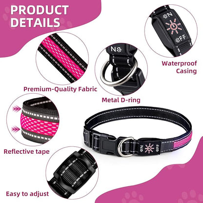 Light Up Dog Collar: Rechargeable Waterproof Safety Pet Accessories - Glow in The Dark Dogs Collars for Night Walking - Best Flashing Neon Pink Lights and Glowing Lighted Gear in Nite Time