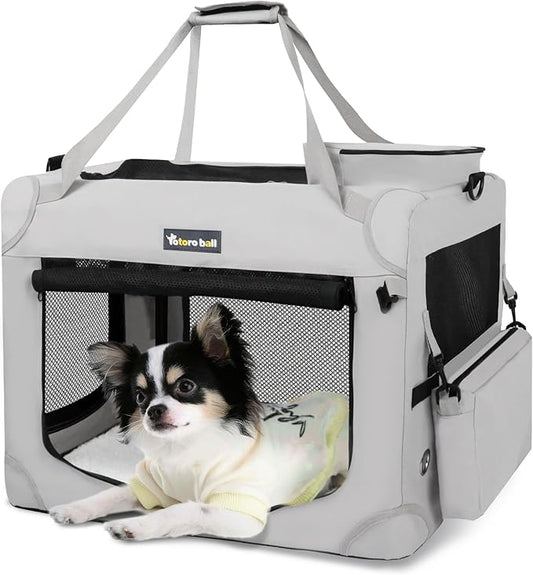 Large Cat Carrier for Cats Collapsible Soft Pet XL Crate for Large/Medium Cats 15lbs+, Car Travel Portable Bag with Water Bottle Slot Ideal for Long Trips (Grey, 20.0"L x 14.0"W x 14.0"H)