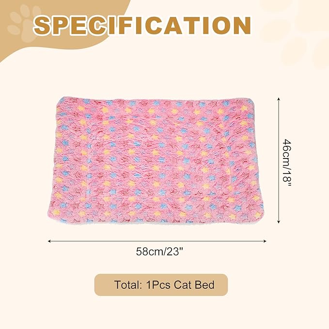 Dog Cat Bed Mat, Soft Coral Fleece Pet Cushion Pad with Cute Star Print, Warm Washable Pet Bed 23x18 Inches, (Pink), Intended for Medium Small Dog Cat