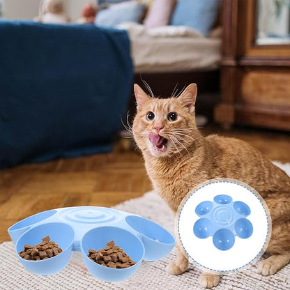 POPETPOP Cat Food Bowl with 6 Bowls - Pet Feeder for Kitten Puppy, Multi Cat Dishes, Multiple Dinner Feeder for Indoor s, Dishes for Food and Water (Blue)