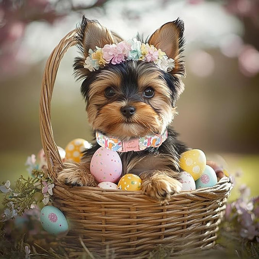 Easter Bunny Dog Collar, Cute Flower Bunny Easter Collar for Boy Girl Dogs, Adjustable Heavy Duty Spring Holiday Dog Collars for Small Medium Large Dogs with Metal Buckle M