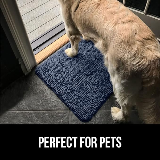 GORILLA GRIP SoakSTOPPER Dog Door Mat, 70x24 Machine Washable Rug Absorbent Doormat Captures Moisture Mud Dirt, Quick Dry Soft Chenille Entryway Rugs Indoor Entrance Mats for Dog Paws, Navy Blue