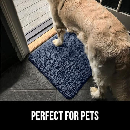 GORILLA GRIP SoakSTOPPER Dog Door Mat, 30x20 Machine Washable Rug Absorbent Doormat Captures Moisture Mud Dirt, Quick Dry Soft Chenille Entryway Rugs Indoor Entrance Mats for Dog Paws, Navy Blue