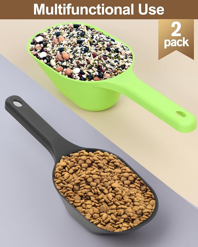 2PACK Dog-Cat Food-Scoop Measuring-Cup,1 Cup Capacity Versatile Plastic Pet Food Scoop with Measuring Lines 1 Cup and 1/2 Cup for Precise Portion Control (Black and Green)
