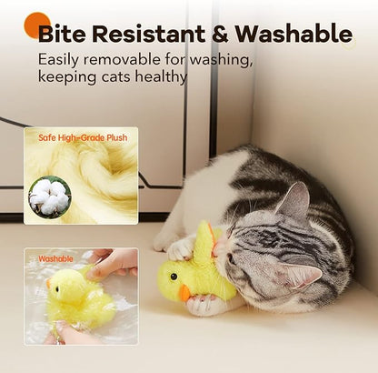 Potaroma Cat Toys Rechargeable Flapping Duck with SilverVine Catnip, Lifelike Quack Chirping, Touch Activated Kitten Kicker Plush Interactive Exercise Toys for All Breeds