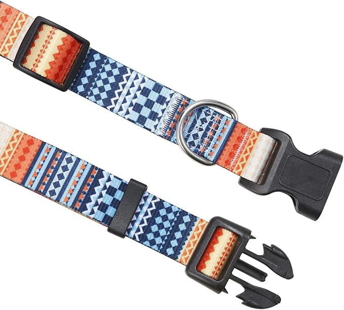 Dog Collar with Bohemia Floral Tribal Geometric Patterns - Soft Ethnic Style Collar Adjustable for Small Medium Large Dogs (Bohemian Orange,XS)