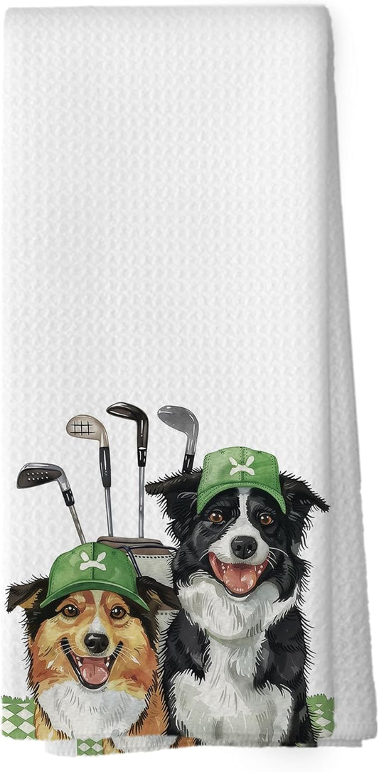 Golf Dog Kitchen Towels - Papillon Dish Towels, Sports Gifts, Pet Golf Club Decorative Absorbent Dishcloths Hand Towels for Kitchen Gym Spa Decor 16x24 Inches