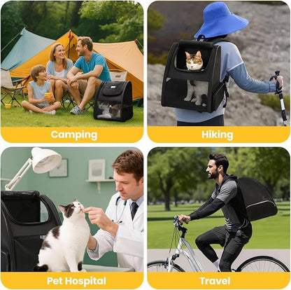 Conlun Cat Backpack Carrier for Small Dogs and Cats Fit Up to 15 Lbs,Small Dog Backpack, Foldable with 3-Side Mesh Windows, Pet Carrier for Travel & Hiking Friendly，Black