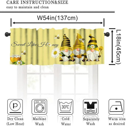 Rustic Bee Valances Curtain for Kitchen, Sweet Like Honey Gnomes Window Treatment Valances Short Curtains Rod Pocket Drape for Dining Room Home Farmhouse Decor, 54x18inch