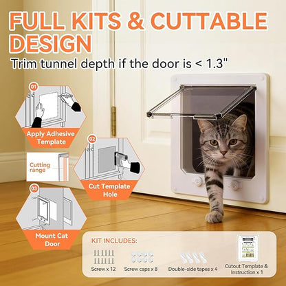 LIBBEPET Cat Door Interior Door, Indoor Cat Doors, Large Pet Doors for Cats Up to 18 lbs(Frame Size 9.3" x 10.6"), Upgraded 4 Way Locking Kitty Door for Interior & Exterior Doors, Easy to Install