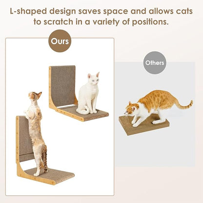 EHEYCIGA 2-Pack Cat Scratcher, 19.7 Inch L-Shaped Cardboard Scratch Pad for Indoor Cats, Vertical Cat Scratching Board with Ball Toy, Furniture Protector, Reversible Design for Double Life, Medium