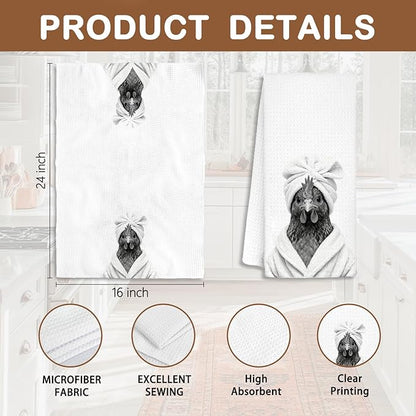 Funny Chicken Bathroom Hand Towels, Chicken Gifts for Women, Animal Lover Gifts, Black and White Rooster Farm Animal Decorative Hand Towels for Bathroom Decor, 16x24 Inch