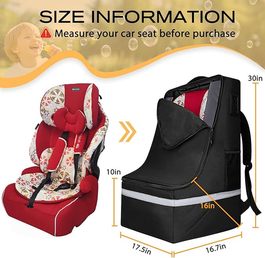 LARIPOP Car Seat Travel Bag for Airplane Gate Check Approved, Padded Backpack with Adjustable Straps, Reflective Strips & Protective Feet for Infant Convertible Booster Seats, Black