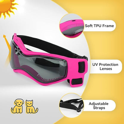 PETLESO Extra Small Dog Helmet and Dog Goggles Set, XS Pet Safety Hat with Ear Holes, Anti-UV Pet Sunglasses, Head & Eyes Protection for Puppy and Adult Cats, Pink