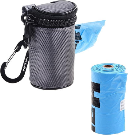 Kare & Kind Pet Waste Bag Dispenser with Carabiner - Double Layer Fabric - Zippered Poop Bag Holder and Pet Waste Bags - Clip On Container Attaches to Leash, Belt, Harness,Collar, Bags - (Black)