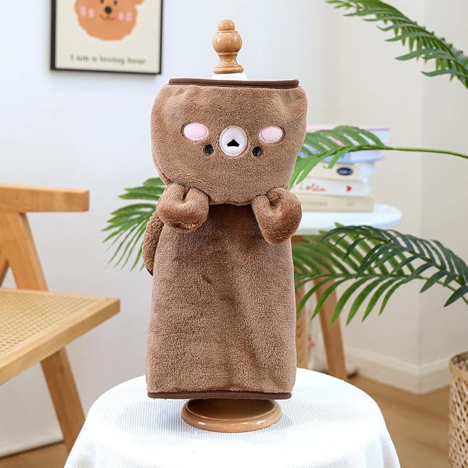 Dog Bathrobe with Hood Super Absorbent Soft Quick Drying Towel Wrap Adjustable Puppy Cat Bath Robe Towel for Cold Weather Beach Pool (Dark Brown Bear, Large)