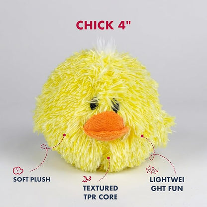 Pet Lou Chick and Frog EZ Squeaky Ball Dog Plush Toy, Twin Pack (4"), Durable Plush Dog Squeaker Toys, Stuffing-Free Pet Supplies for Small & Medium Dogs, Yellow