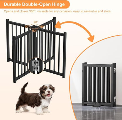 Snughome Short Dog Gate Indoor, 16" High Freestanding Small Dog Door Gates with Support Feet, Expands Up to 48’’ Wide Foldable Pet Gate for Doorway, 4 Panel Folding Pet Door Pet Fence for Puppy, Black