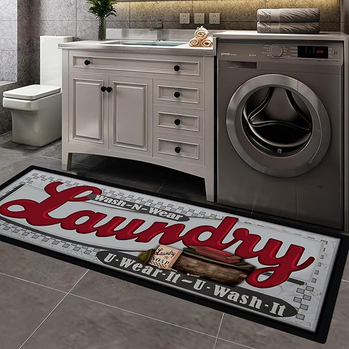 Pauwer Laundry Room Rug Runner 20"x60" Waterproof Rubber Laundry Mat Non Slip Kitchen Mats for Floor Washable Floor Mat Runner Rug for Farmhouse Mudroom Washroom Bathroom Decor