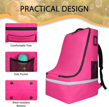 LARIPOP Car Seat Travel Bag for Airplane Gate Check Approved, Padded Backpack with Adjustable Straps, Reflective Strips & Protective Feet for Infant Convertible Booster Seats, Pink