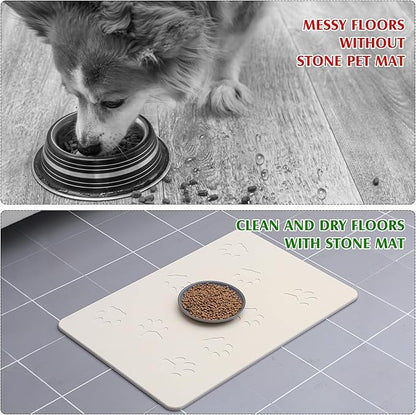 Valentine Dog Gift Stone Mat for Dog Bowl Diatomaceous Earth Absorbent Non Slip Cat Puppy Mat for Food and Water Quick Drying Easy to Clean Placemat for Bowl Dish(Beige,16 x 24 Inch)