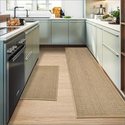 Artoid Mode Washable Non-Skid Kitchen Rugs and Mats Set of 2, Rubber Backing Absorbent Kitchen Mats for Floor Front of Sink Hallway - 17x29 and 17x60 Inch