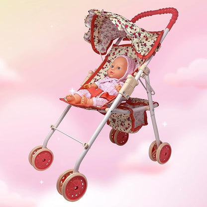 My First Baby Doll Stroller for Toddlers 3 Year Old Girls, Little Kids | Toy Stroller with Bottom Storage Basket, Foldable Frame, Canopy, Seatbelt