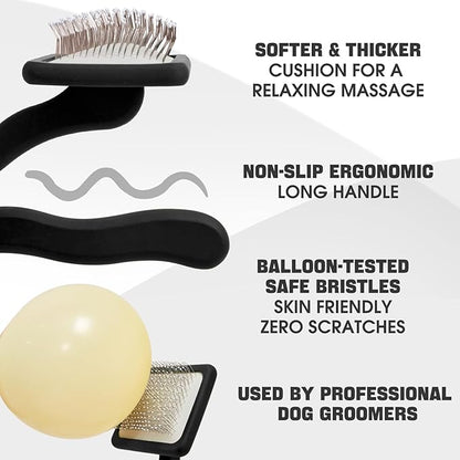 Dog Slicker Brush for Dogs Grooming Kit 4PCS | Large Dog Brush for Goldendoodles Poodles Doodles | Long Pin Haired Brush | Poodle Brushes and Comb (Black)