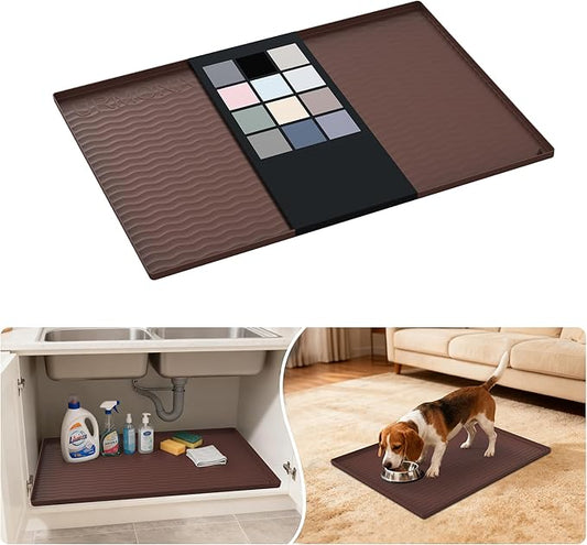 URMONA Waterproof Silicone Under Sink Mat 28'' x 22'' Shelf Liner for Kitchen and Bathroom, Cabinet and Counter Protector, Storage and Organizers, Litter Mat, Pet Cat Puppy Essentials(Brown)