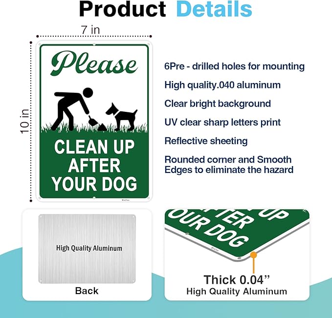 Clean Up After Your Dog Signs, 10x7in Optional Accessory Bundle, Please Pick Up Your Dog Poop, no poop signs for yard Keep Off Grass,4pc,zinclue