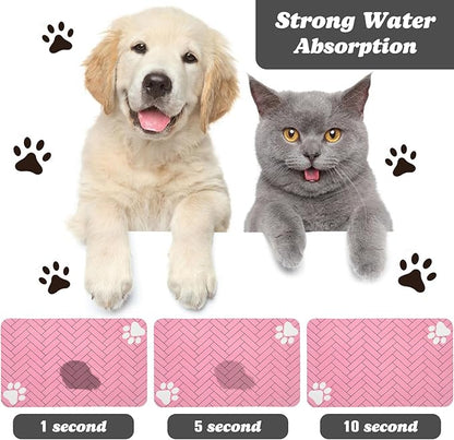 Dog Food Mats,Cat Absorbent Water Bowl Feeding Mats Pet Placemats for Food and Water Pink Wood 24 * 32 inch