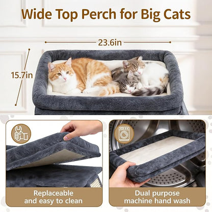 Cat Tree Tower Bed with Scratching Post for Indoor, Heavy Duty Small Stand House Condo for Large Cats & Kittens, Platform Perch Hideout Climb Rest Area, Modern Sturdy Furniture, Dark Gray