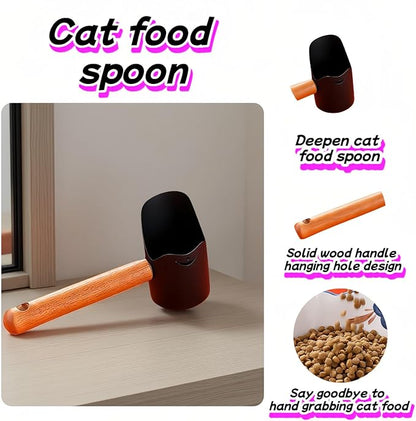 Multi-Pet Food Scoop, Pet Food Measuring Scoop with Wooden Handle,Carbon Steel with Ergonomic Wood Handle, for Dry Food & Treats, Accurate Portion Control for Dog Cat Bird Rabbit. (Black, Small)
