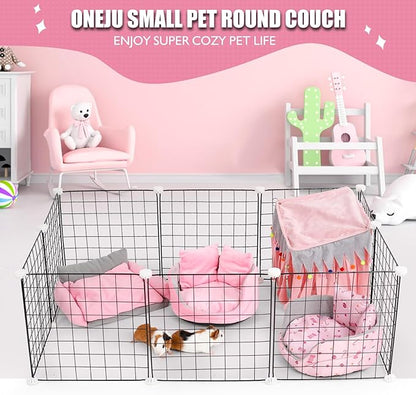 Guinea Pig Couch - Guinea Pig Bed, Removable Cushioned Pillow, Round Cuddle Cup Shape, Pure Pink and Gray, Ideal Bed for Small Pets