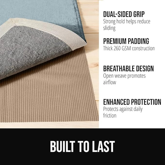 GORILLA GRIP Premium Dual Sided Extra Thick 2x6 Rug Gripper Pad for Hardwood Floors, Breathable Slip Resistant Pad Grips Under Carpet Area Rugs for Hard Surface Floor Protection, Easy Trim Mats, Beige