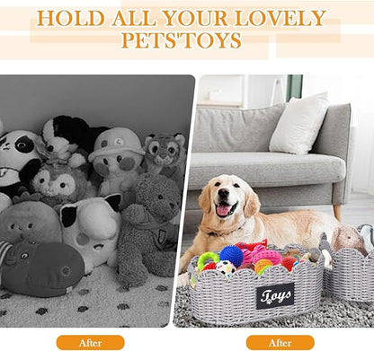 Geyecete dog toy wicker storage basket Set Of 2 pet supplies wicker basket rope scalloped edge shelves baskets set scallop wicker box Hand Woven